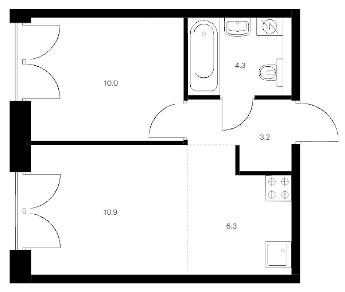 1-комнатная квартира 34.7 м², 2/9 эт., ЖК «Лермонтовский 54»